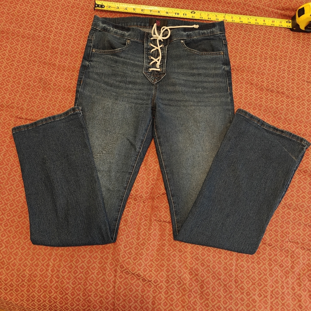 NOBO Dark Blue Lace-Up Boot Cut Jeans